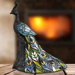 Dale Tiffany 15.5" Turquoise Kingsley Tiffany Peacock Glass Table Lamp