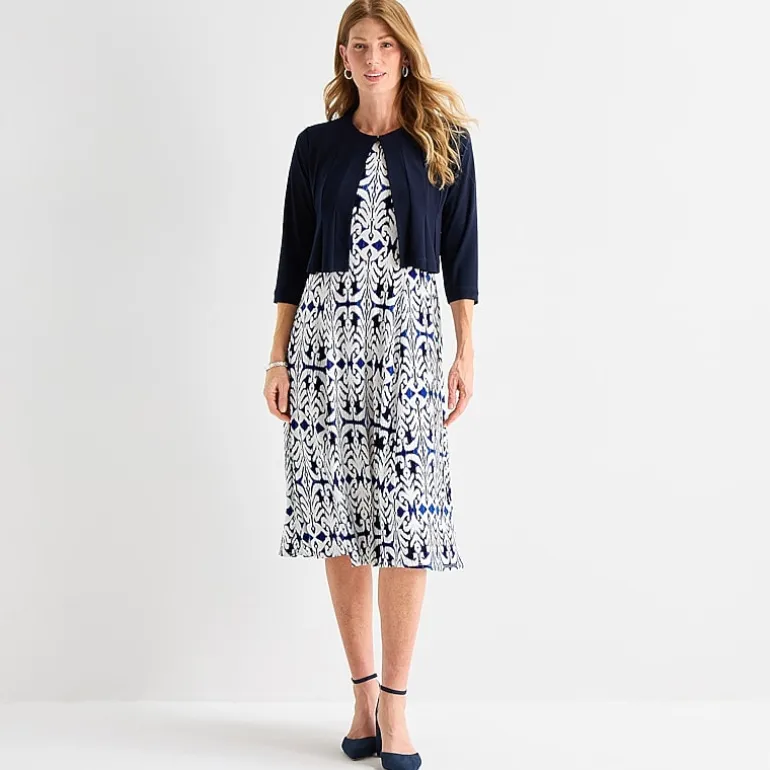 Danny & Nicole Womens Midi Damask Jacket Dress