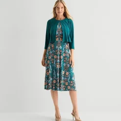 Danny & Nicole Womens Midi Floral Jacket Dress