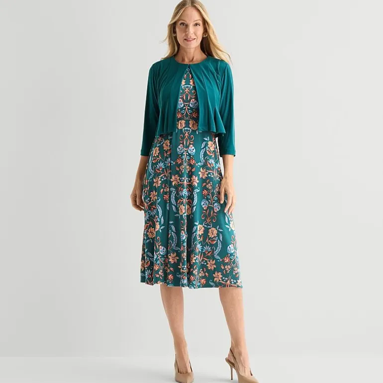 Danny & Nicole Womens Midi Floral Jacket Dress