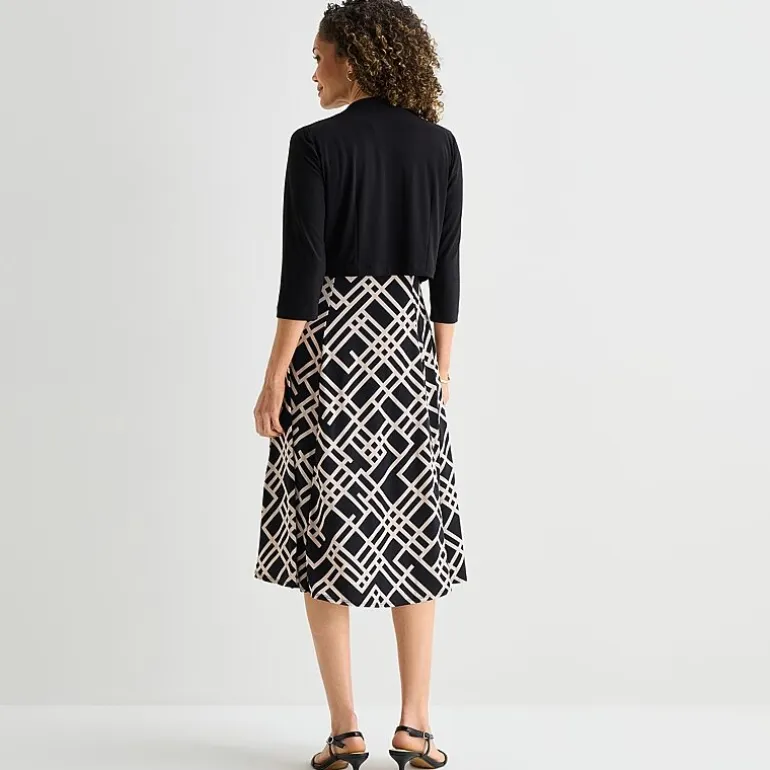 Danny & Nicole Womens Midi Geometric Jacket Dress