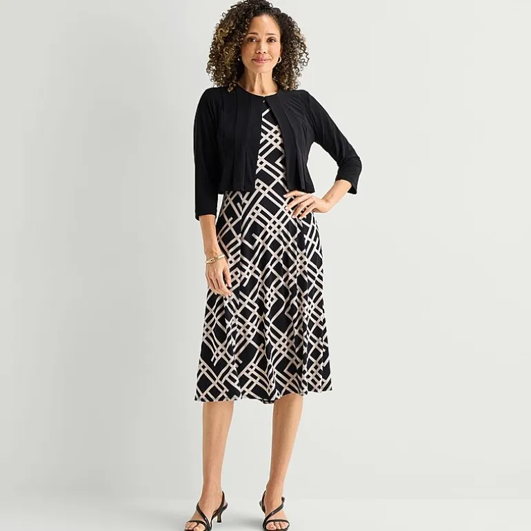 Danny & Nicole Womens Midi Geometric Jacket Dress