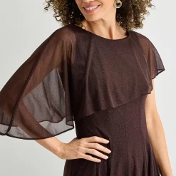 Danny & Nicole Womens Midi Round Neck Short Sleeve Cape Cape Fit + Flare Dress