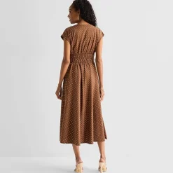 Danny & Nicole Womens Midi V Neck Sleeveless Cap Polka Dot Fit + Flare Dress
