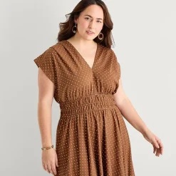 Danny & Nicole Womens Plus Midi V Neck Sleeveless Cap Polka Dot Fit + Flare Dress