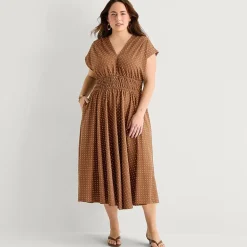 Danny & Nicole Womens Plus Midi V Neck Sleeveless Cap Polka Dot Fit + Flare Dress