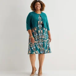 Danny & Nicole Womens Plus Midi Floral Jacket Dress