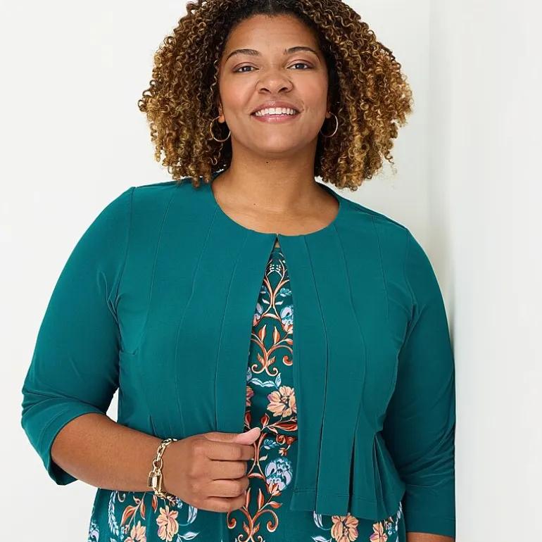 Danny & Nicole Womens Plus Midi Floral Jacket Dress