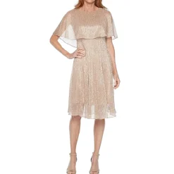Danny & Nicole Womens Round Neck Short Sleeve Cape Cape Fit + Flare Dress