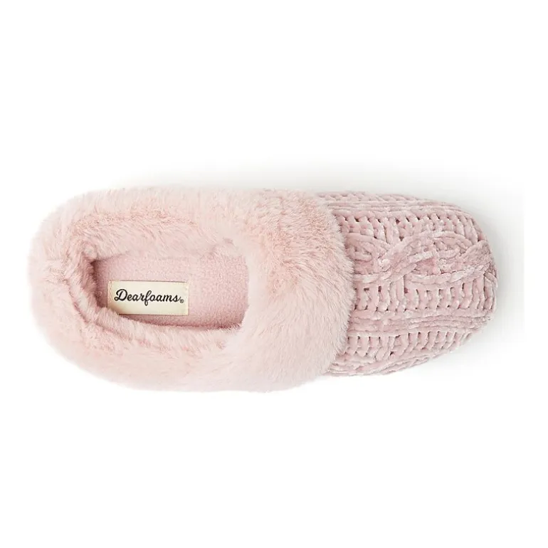 Dearfoams Claire Cable Knit Chenille Womens Memory Foam Clog Slippers