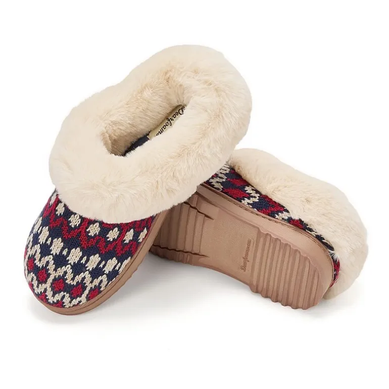 Dearfoams Hannah Festive Knit Womens Memory Foam Clog Slippers