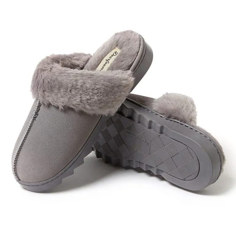 Dearfoams Helena Genuine Suede Scuff Womens Memory Foam Slip-On Slippers