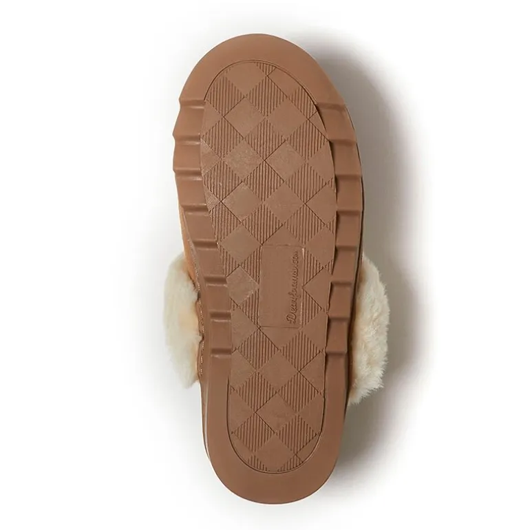 Dearfoams Helena Genuine Suede Scuff Womens Memory Foam Slip-On Slippers