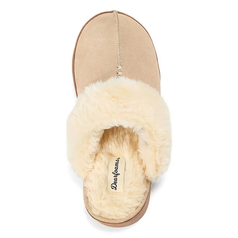 Dearfoams Helena Genuine Suede Scuff Womens Memory Foam Slip-On Slippers
