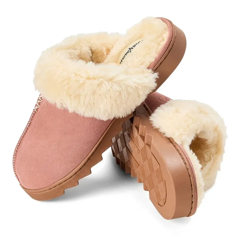 Dearfoams Helena Genuine Suede Scuff Womens Memory Foam Slip-On Slippers