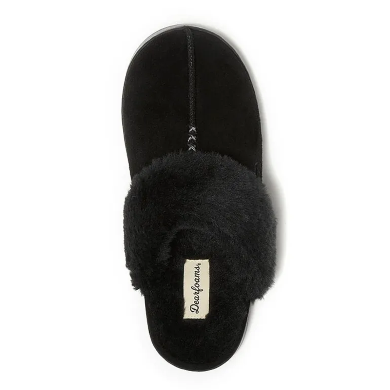 Dearfoams Helena Genuine Suede Scuff Womens Memory Foam Slip-On Slippers
