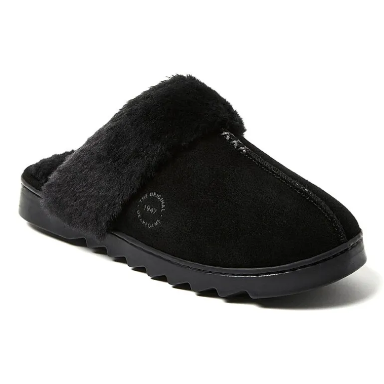 Dearfoams Helena Genuine Suede Scuff Womens Memory Foam Slip-On Slippers