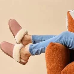 Dearfoams Helena Genuine Suede Scuff Womens Memory Foam Slip-On Slippers