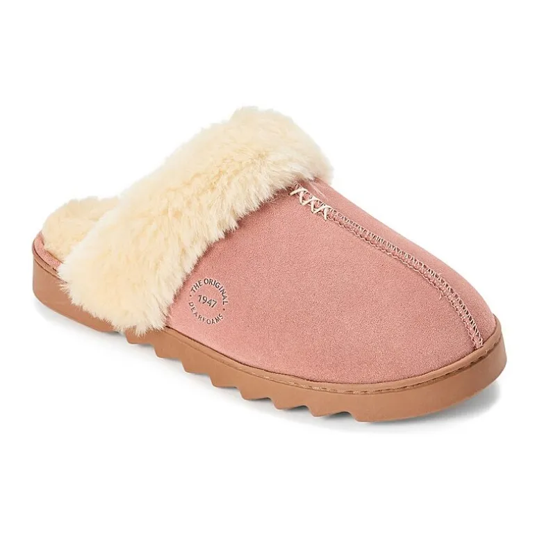 Dearfoams Helena Genuine Suede Scuff Womens Memory Foam Slip-On Slippers