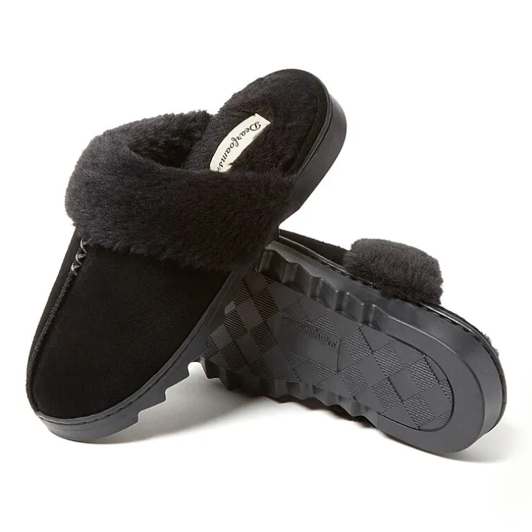 Dearfoams Helena Genuine Suede Scuff Womens Memory Foam Slip-On Slippers
