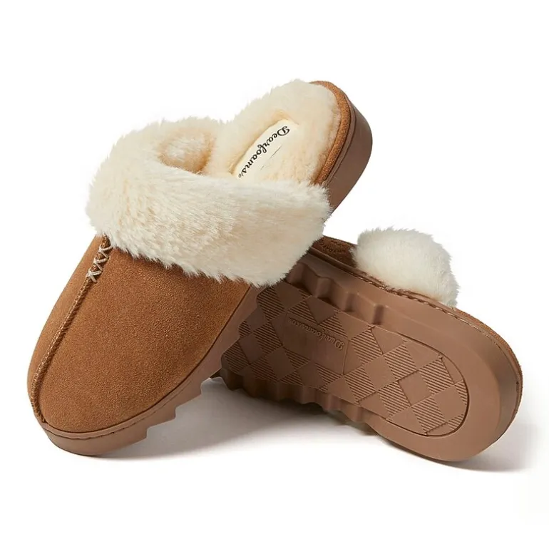 Dearfoams Helena Genuine Suede Scuff Womens Memory Foam Slip-On Slippers