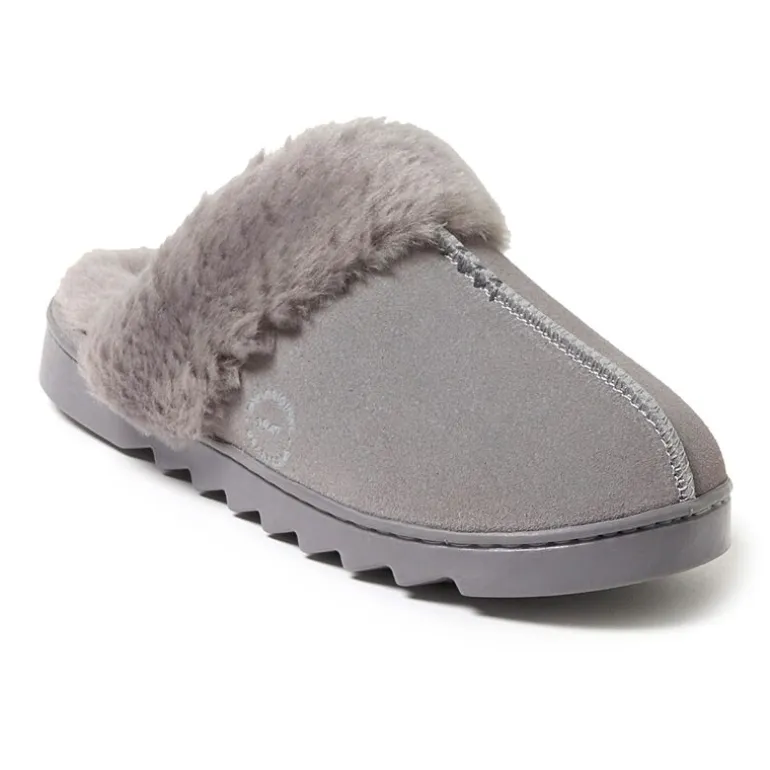 Dearfoams Helena Genuine Suede Scuff Womens Memory Foam Slip-On Slippers