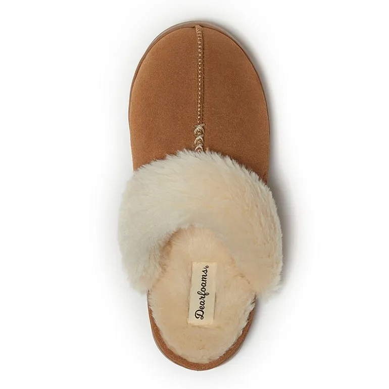 Dearfoams Helena Genuine Suede Scuff Womens Memory Foam Slip-On Slippers