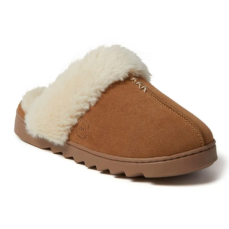 Dearfoams Helena Genuine Suede Scuff Womens Memory Foam Slip-On Slippers