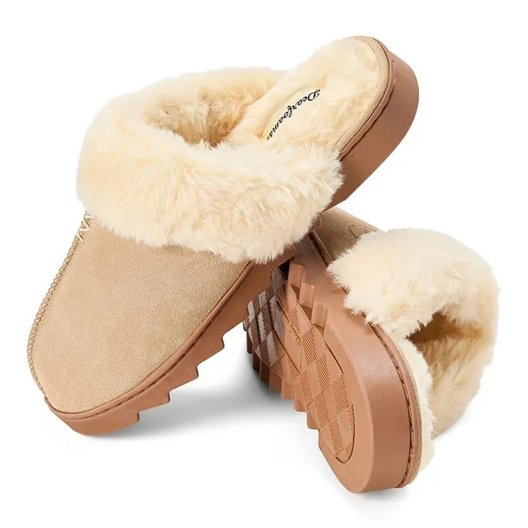 Dearfoams Helena Genuine Suede Scuff Womens Memory Foam Slip-On Slippers