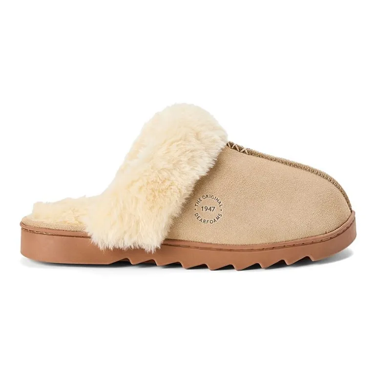 Dearfoams Helena Genuine Suede Scuff Womens Memory Foam Slip-On Slippers