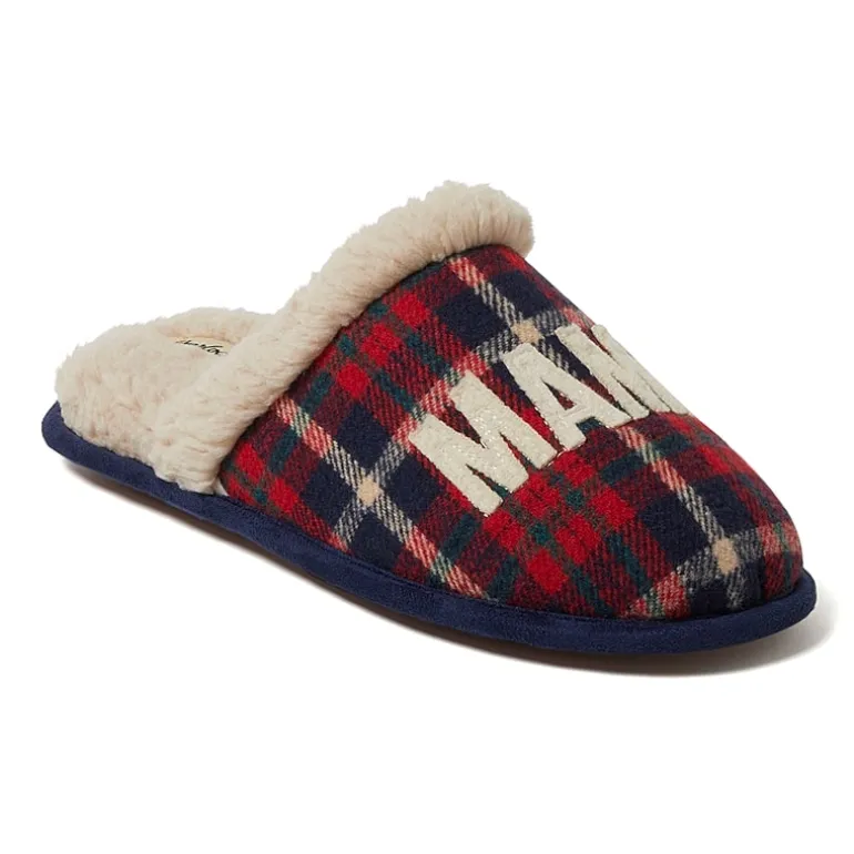 Dearfoams Mama Bear Plaid Scuff Womens Memory Foam Slip-On Slippers