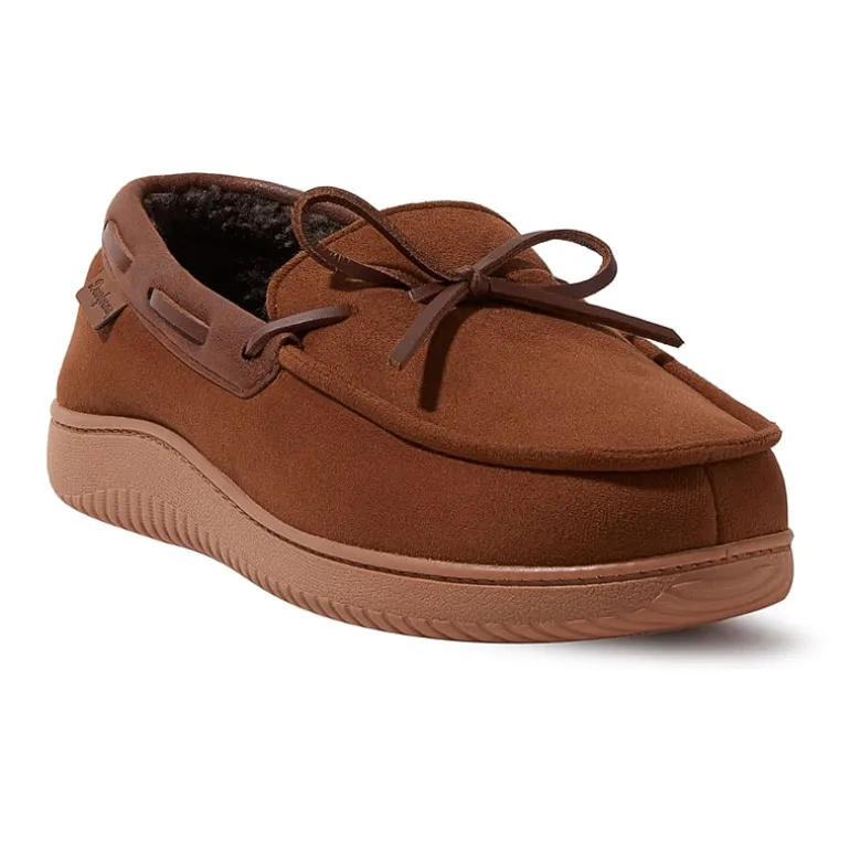 Dearfoams Mens Pierce Microsuede Moc with Tie Slippers