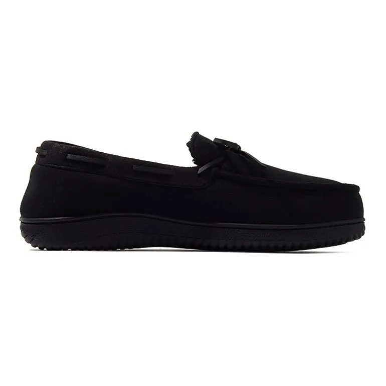 Dearfoams Mens Pierce Microsuede Moc with Tie Slippers
