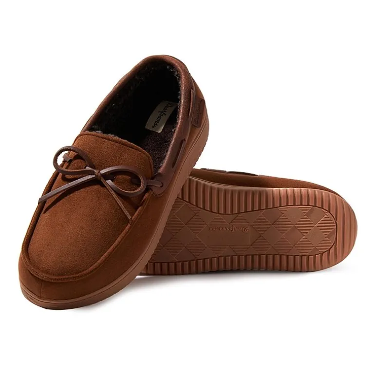 Dearfoams Mens Pierce Microsuede Moc with Tie Slippers