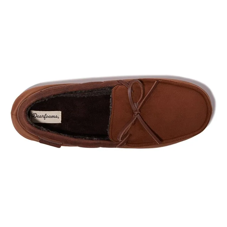 Dearfoams Mens Pierce Microsuede Moc with Tie Slippers