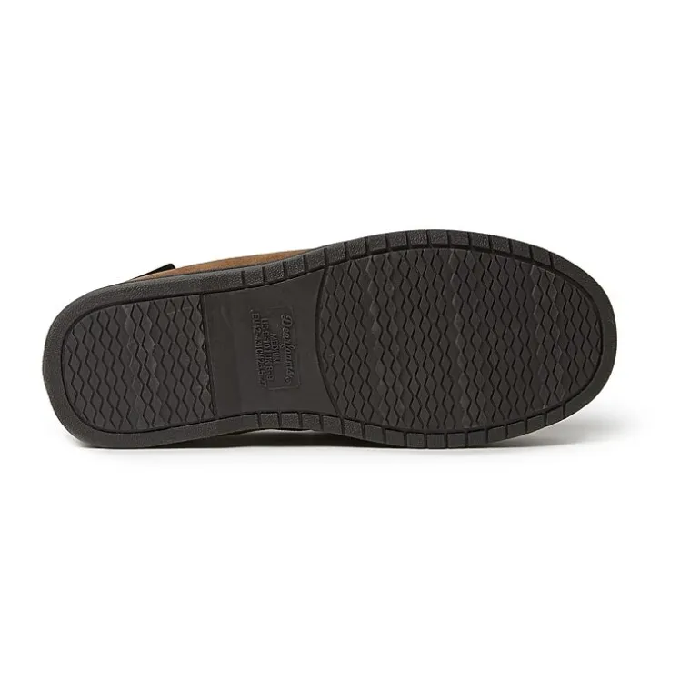 Dearfoams Mens Toby Microsuede Moccasin with Tie and Whipstitch Slippers
