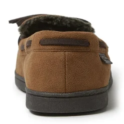 Dearfoams Mens Toby Microsuede Moccasin with Tie and Whipstitch Slippers