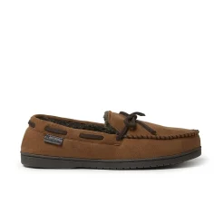 Dearfoams Mens Toby Microsuede Moccasin with Tie and Whipstitch Slippers