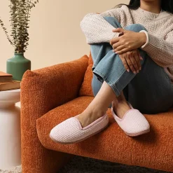 Dearfoams Rachel Marled Chenille Closed Back Womens Memory Foam Slip-On Slippers