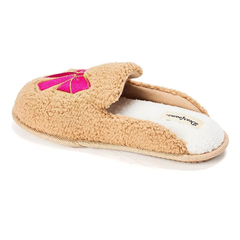 Dearfoams Teddy Heart Scuff Womens Memory Foam Slip-On Slippers
