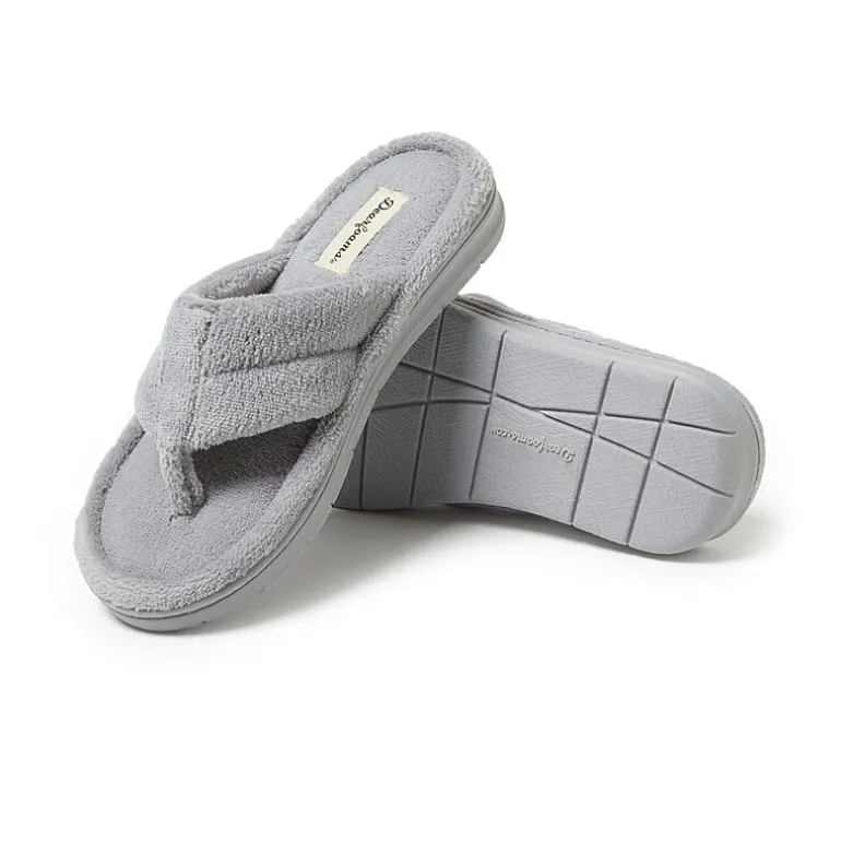 Dearfoams Wrenley Terry Thong Womens Memory Foam Slip-On Slippers