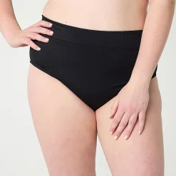 Decree Ribbed Womens Stretch Fabric Textured Juniors Plus Moderate Coverage High Waist Bikini Swimsuit Bottom
