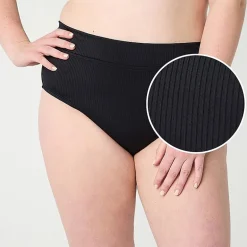 Decree Ribbed Womens Stretch Fabric Textured Juniors Plus Moderate Coverage High Waist Bikini Swimsuit Bottom