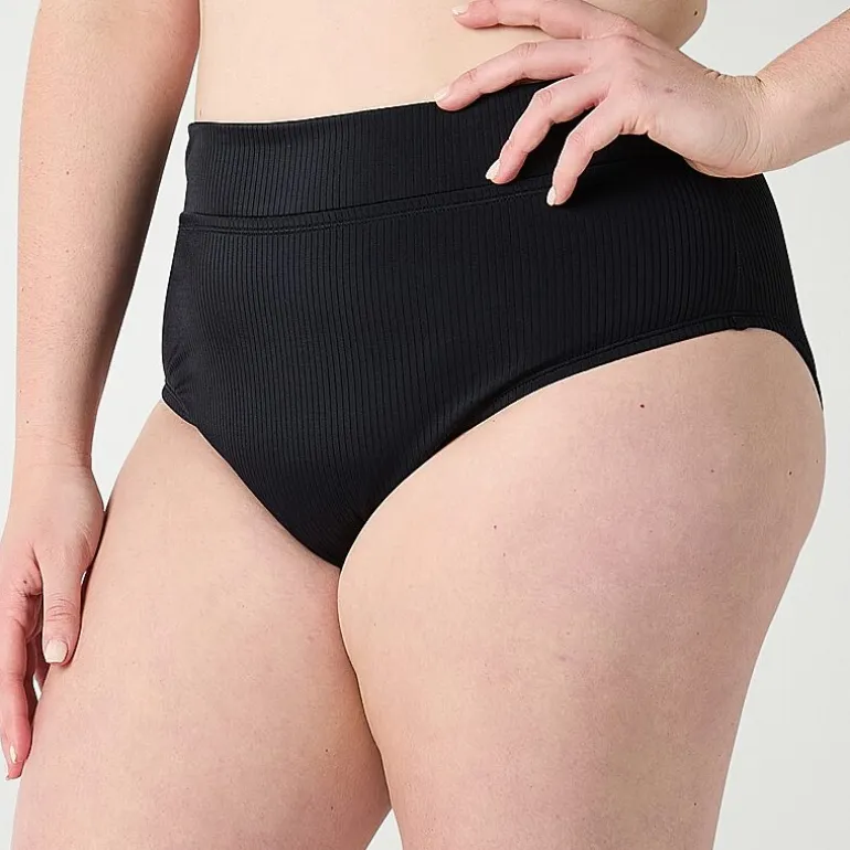 Decree Ribbed Womens Stretch Fabric Textured Juniors Plus Moderate Coverage High Waist Bikini Swimsuit Bottom