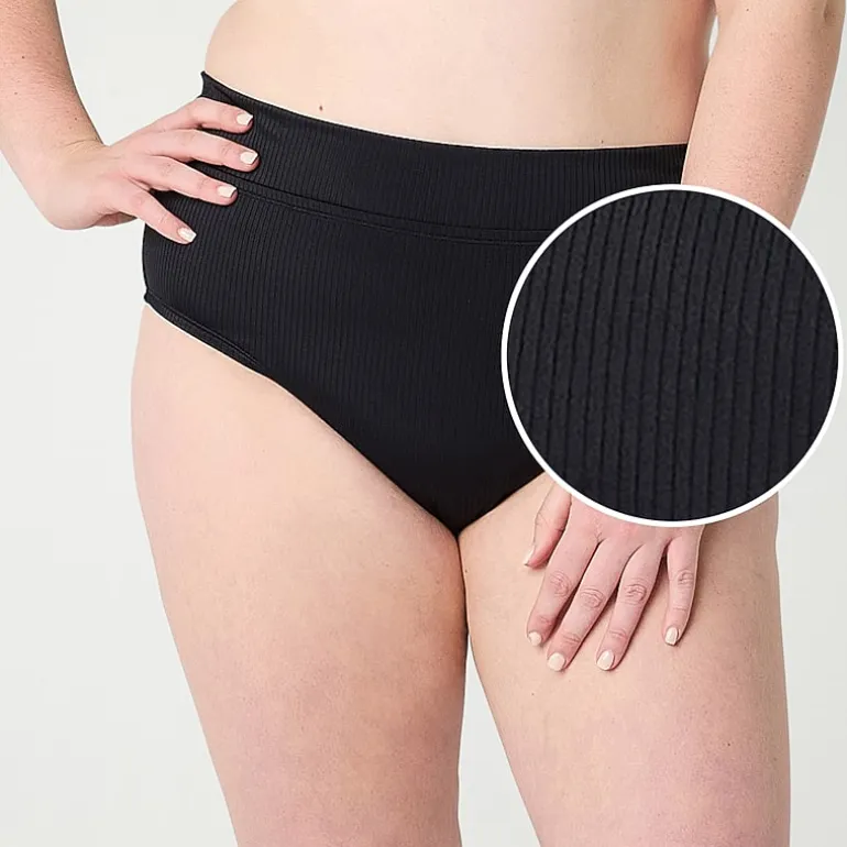 Decree Ribbed Womens Stretch Fabric Textured Juniors Plus Moderate Coverage High Waist Bikini Swimsuit Bottom