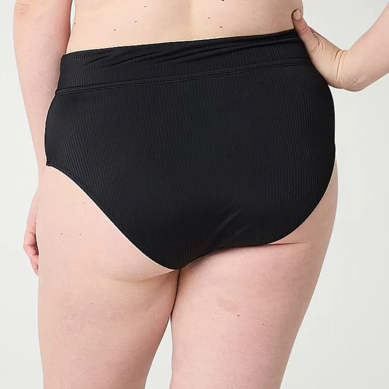 Decree Ribbed Womens Stretch Fabric Textured Juniors Plus Moderate Coverage High Waist Bikini Swimsuit Bottom
