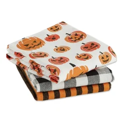 Design Imports Pumpkin Faces 3-pc. Dish Cloths