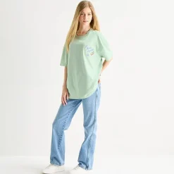 Destination Lobster Womens Juniors Crew Neck Short Sleeve Oversized Graphic T-Shirt