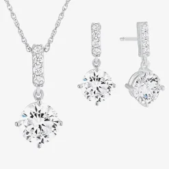 DiamonArt® Cubic Zirconia Sterling Silver Pendant Necklace and Earring Set