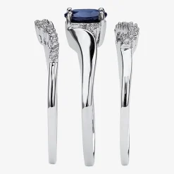 DiamonArt® Womens 1 1/10 CT. T.W. Genuine Blue Sapphire Platinum Over Silver Oval Bridal Set